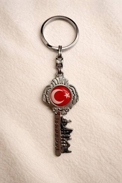 Elen حلقة مفاتيح معدنية على شكل مفتاح بتصميم علم تركيا وثيم اسطنبول