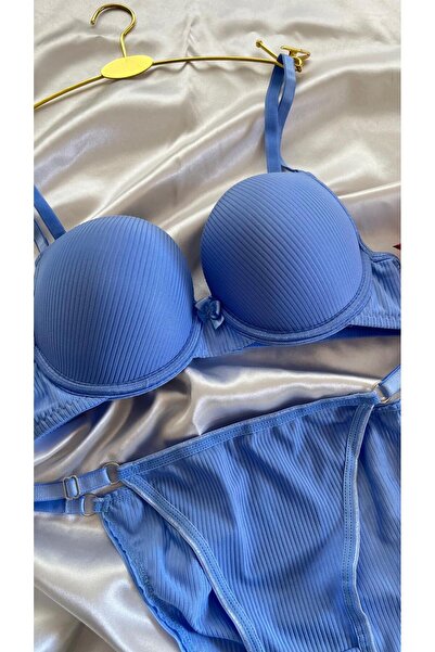 MODELLİFE Blue Double Padded Double Push up Bra Set
