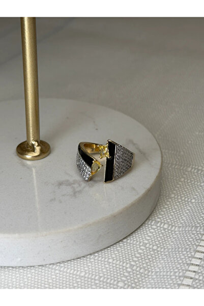 Asteria Jewelry Black Enamel Design Gold Ring