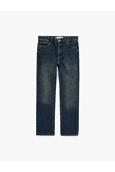 Koton talie înaltă Pantaloni din denim straight fit din bumbac cu picioare dr...