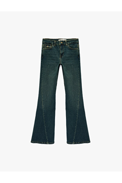 Koton Düğmeli Cepli Slim Fit Düşük Bel İspanyol Paça Jean Pantolon - Flare Jeans