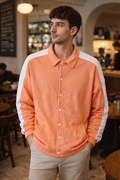 pi fashion Men's Oversized Snap Button Shirt Collar Jacket