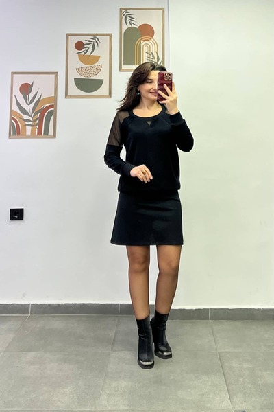 bydenizcollection تنورة جرسية محبوكة من الفولاذ مع حزام سميك عند الخصر