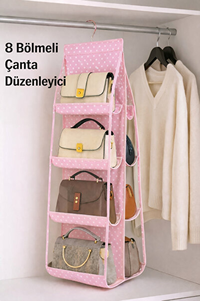 Spartek home textile 8 Cepli PEMBE PUANTİYELİ Dolap Içi Çanta Ve Ayakkabı Düz...