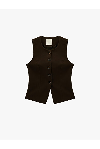 Koton Viskon Karışımlı Düğmeli Bisiklet Yaka Slim Fit Kolsuz Yelek