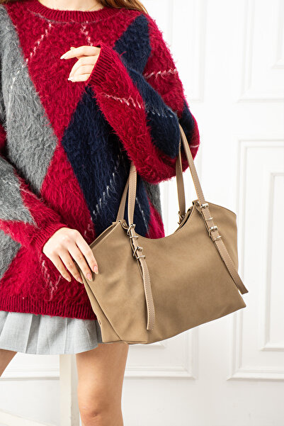 Valu Accessorize Women's Suede Buckle Detailed Zippered Oval Shoulder and Sho...