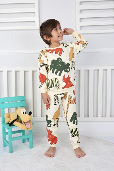 Giyimodam Three Yarns Ş Fleece-Lined Fil B Printed Boys' Casual Suit