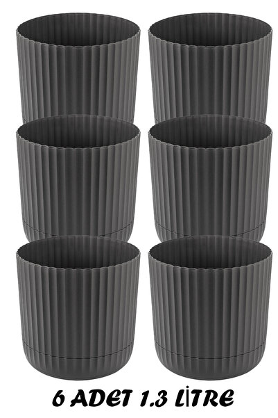 1 No 6 Pieces 1.3 Liter Beauty Flower Pot Plastic Flower Pot with Plates Suitable for Home Office and Outdoor