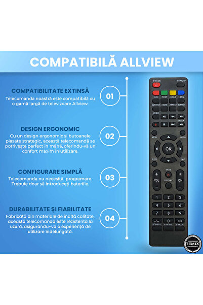 temix Telecomanda compatibila Allview, 24ATC5000-F, 32ATC5000-H, 32ATC5500-H, 40ATC5000-F, 43ATC5000-U
