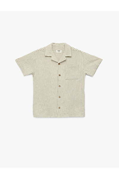 Koton Къса ръкавна, с обърнат яка, с един джоб, памучна риза на райета