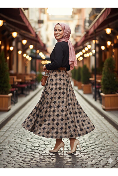 Esma Style Kadın Ekose Desenli Fermuarlı Etek