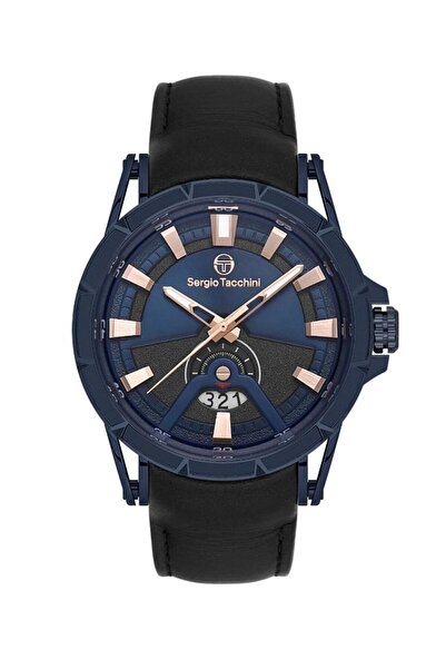 Sergio Tacchini St.1.10455-5 Leather Cord Black Color Men's Wristwatch with C...