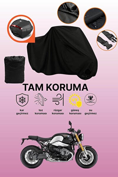 dokaca Black Rear Bag Compatible with Bmw R Nine t Compatible Motorcycle Canvas