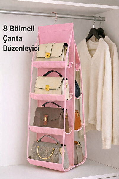 Spartek home textile 8 Cepli Pembe Dolap Içi Çanta Ve Ayakkabı Düzenleyici 11...