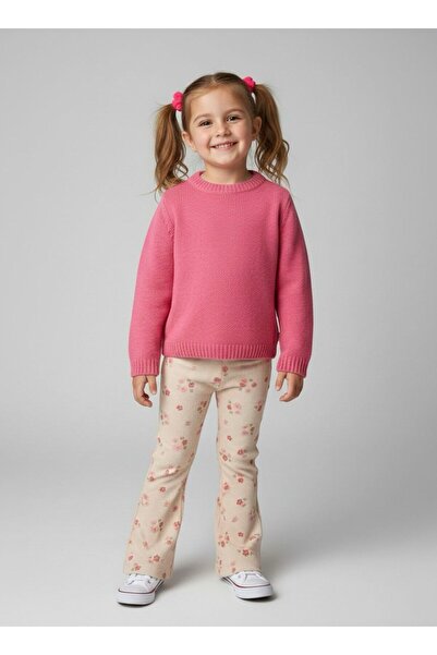 SEENJOB KİDS Dijital Baskılı Fitilli Çiçek Desenli Çocuk Tayt