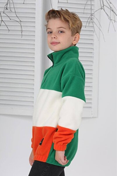buğrahayalin Full Polar Fabric Half Zipper Paneled Boys' Casual Sweatshirt