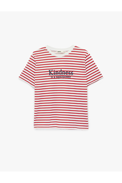 Koton Tricou cu mânecă scurtă, cu decolteu, din bumbac, cu dungi