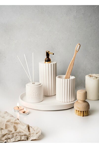 LALEZEN HOME Round Soap Dispenser with Tray and Toothbrush Holder 30ml Fragra...