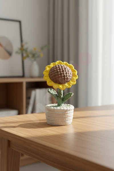 Knitted Textured Sunflower Pot Trinket / Plastic Modern Home Decor