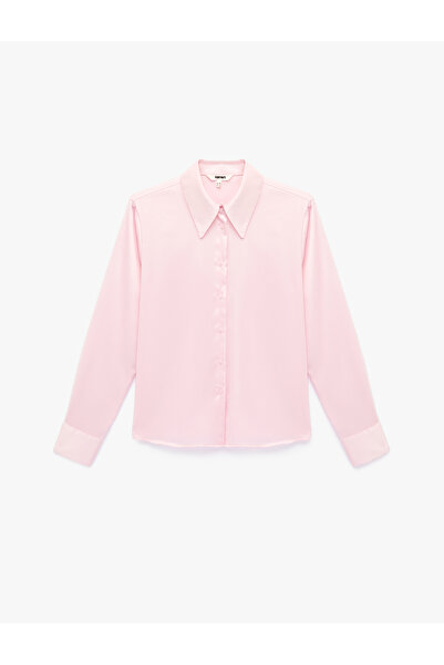 Koton slim fit Cămașă din satin cu mânecă lungă și guler clasic cu nasturi