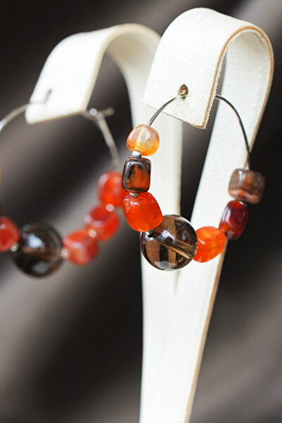 Luna أقراط دائرية من الكوارتز الدخاني والأحجار الطبيعية من العقيق