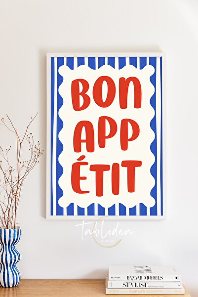 tablodea Tablou decorativ în stil Pinterest, cu text Bon Appétit, în dungi al...