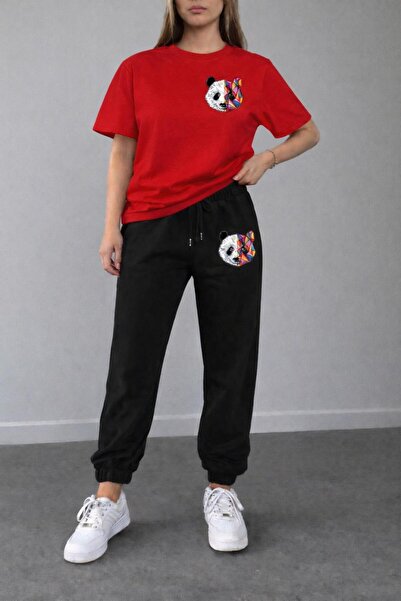 zeag طقم تي شيرت رياضي مطبوع عليه باندا للسيدات