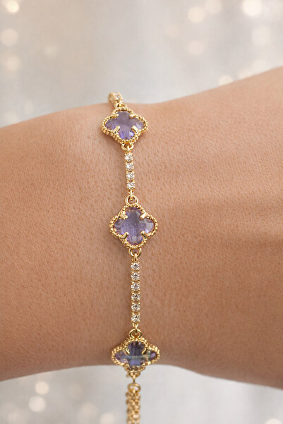 charmove ile kendinizi şımartın Yonca Model Su Yolu İşlemeli Zirkon Taşlı Kad...