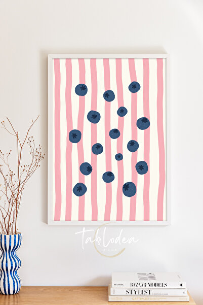 tablodea Stil Pinterest, model de afine pe linii roz, tablou înrămat cu afiș ...