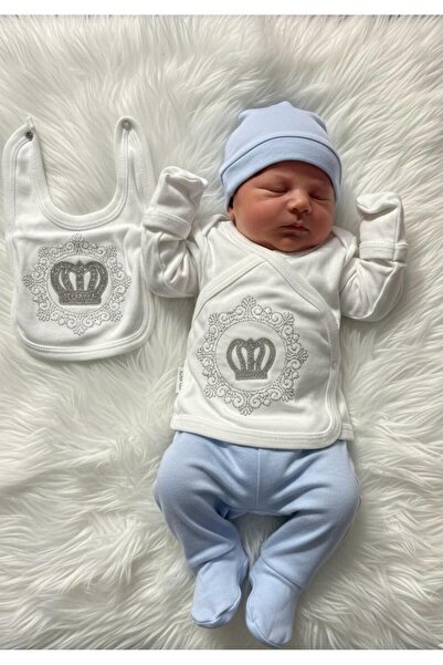 mayakids Shiny Prince Crown Printed Blue Baby Boy Five-Piece Newborn Hospital...