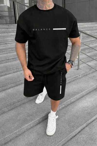 zeag SET TRICOU ȘI PANTALONI SCURTĂ CU IMPRIMEU BALANCE PENTRU BĂRBAȚI