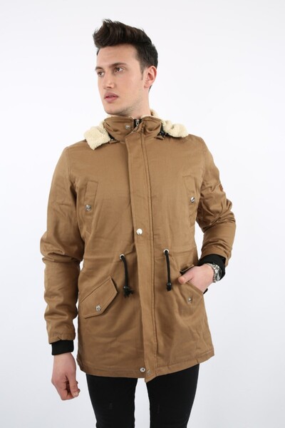 buğrahayalin Thick Men's Casual Cabardine Coat with Fur Inside, Cross Pockets...