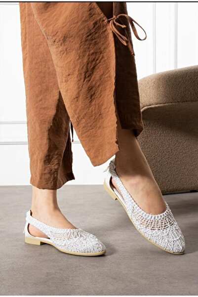 Ayra Moda Aira Kadın Dantel Detaylı Arkası Açık Rahat Örgü Nakışlı Hasır Babet