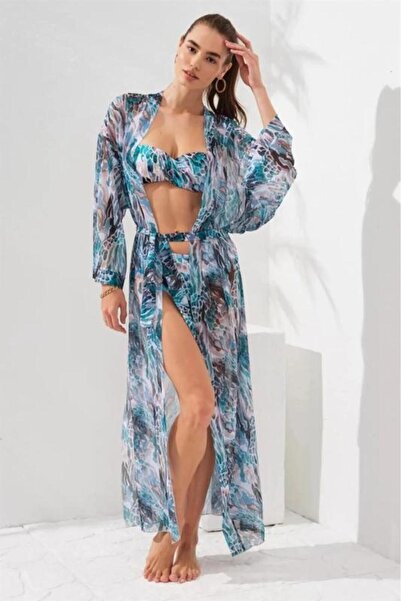 Pierre Cardin Kimono lung cu legături la talie 231812-D-Coral