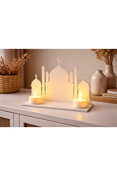 Üçüncü Boyut Baskı Dünyası LED Işıklı Camii Silüeti Masaüstü Dekoratif Mumluk...