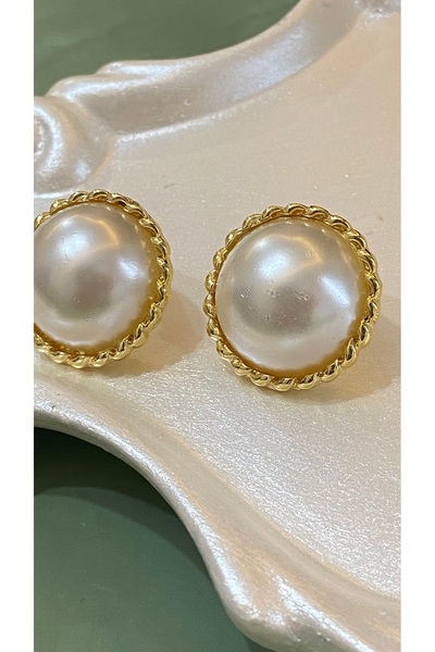 SELUVİA Gold & Silver Detaylı İnci Topçuk Çivi Küpe | Kadın VIP Şık ve Zarif ...