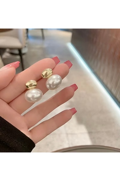 SELUVİA Gold & Silver Renk Detaylı İnci Topçuk Kadın Küpe | Zarif ve Şık Tasarım