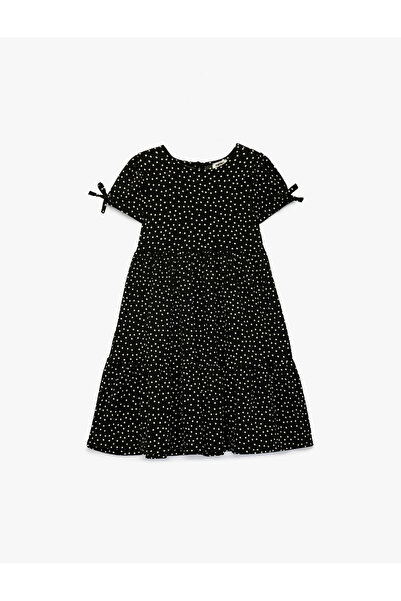 Koton Kısa Kollu Bisiklet Yaka Fiyonk Detaylı Puantiyeli Elbise