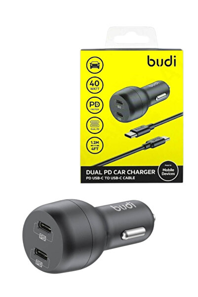 Budi 40W Dual-Port Type-C Car Charger with PD Cable