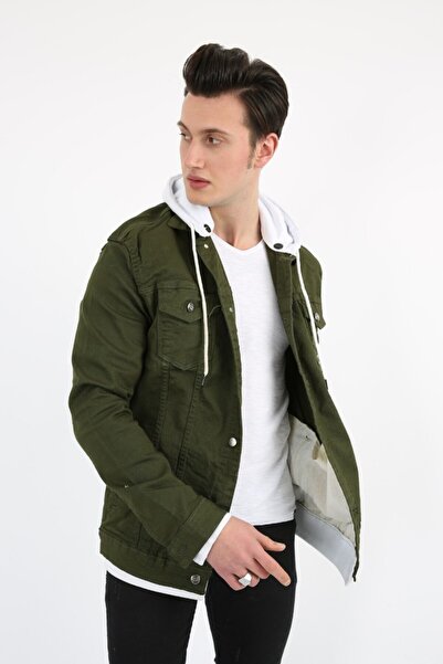 buğrahayalin Hooded Men's Sports Casual Denim Jacket with Buttoned Bottom Ope...