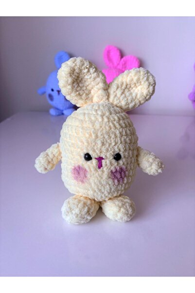 %100 Organik El Yapımı Amigurumi Peluş Tavşan Oyuncak Sarı (19*23 cm)