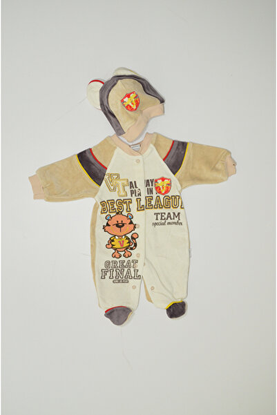 Baby Slon Kids Clup Kışlık kadife best nakışlı şapkalı full çıtçıt kapamalı p...