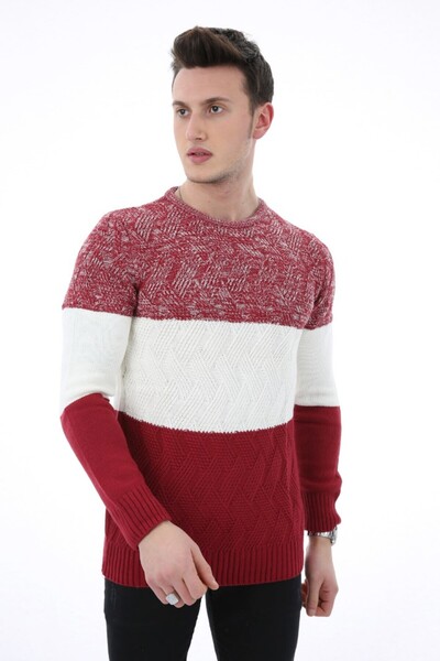 buğrahayalin Men's Knitted Patterned Three Color Casual Knitwear Sweater