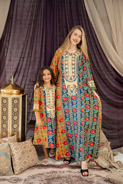 AFandina جلابية الام والبنت شالكي مميزة بنقشة متناسقة وقصة واسعةSM -50