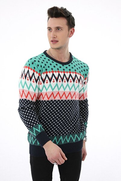 buğrahayalin Patterned Crew Neck Thick Men's Casual Knit Sweater