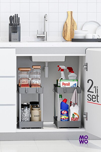 Mowo Home رف مطبخ وحمام مكون من قطعتين يوضع تحت أو فوق الخزانة لتنظيم التوابل...