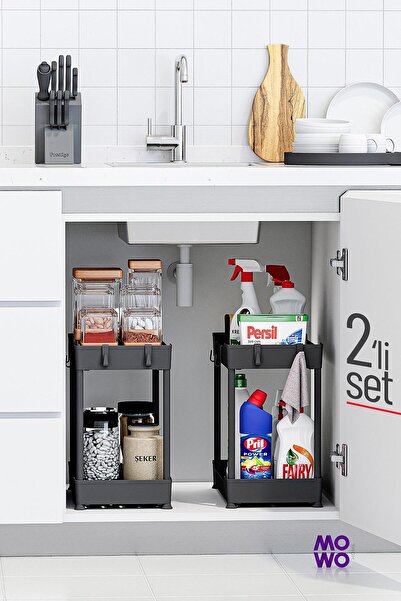 Mowo Home 2Li Mutfak Banyo Rafı Dolap Tezgah Altı Üstü Baharatlık Kavanoz Det...