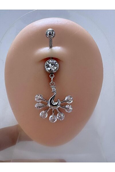 Arescollection CERRAHİ ÇELİK ZİRKON TAŞLI SALLANTILI GÖBEK PİERCİNGİ