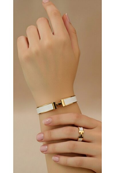 Şems Tesbihevi & Doğaltaş Takı Kadın Gold Kaplama Beyaz Mineli H Harfi Kelepç...