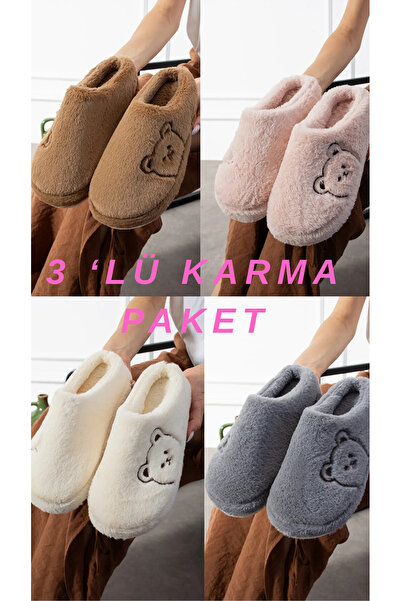 Ayra Moda 3'lü Paket Ev Terliği Çeyiz Terliği Kışlık Terlik Ses Yapmaz Hafif ...